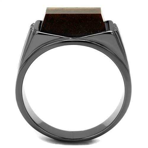 TK3001 - IP Light Black (IP Gun) Stainless Steel Ring with Synthetic Tiger Eye in Topaz - Alamode - Flyclothing LLC