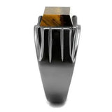TK3001 - IP Light Black (IP Gun) Stainless Steel Ring with Synthetic Tiger Eye in Topaz - Alamode - Flyclothing LLC