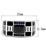 TK3002 - High polished (no plating) Stainless Steel Ring with AAA Grade CZ  in Black Diamond - Alamode