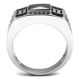 TK3002 - High polished (no plating) Stainless Steel Ring with AAA Grade CZ  in Black Diamond - Alamode