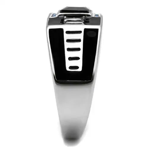 TK3002 - High polished (no plating) Stainless Steel Ring with AAA Grade CZ in Black Diamond - Alamode - Flyclothing LLC
