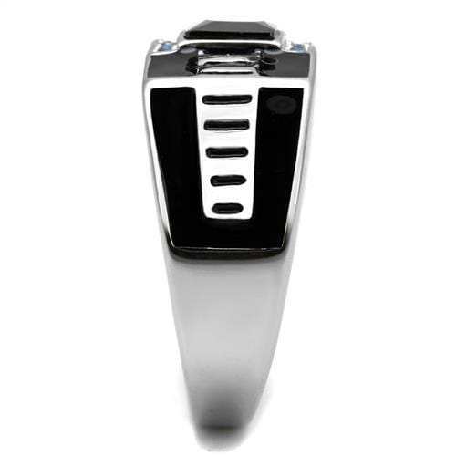 TK3002 - High polished (no plating) Stainless Steel Ring with AAA Grade CZ in Black Diamond - Alamode - Flyclothing LLC