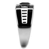 TK3002 - High polished (no plating) Stainless Steel Ring with AAA Grade CZ  in Black Diamond - Alamode