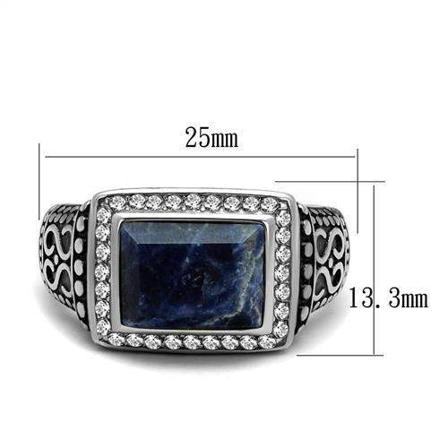 TK3003 - High polished (no plating) Stainless Steel Ring with Semi-Precious Sodalite in Capri Blue - Alamode - Flyclothing LLC