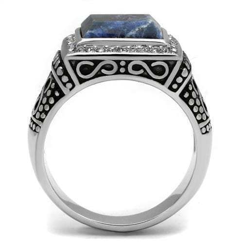 TK3003 - High polished (no plating) Stainless Steel Ring with Semi-Precious Sodalite in Capri Blue - Alamode - Flyclothing LLC