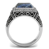 TK3003 - High polished (no plating) Stainless Steel Ring with Semi-Precious Sodalite in Capri Blue - Alamode