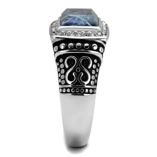 TK3003 - High polished (no plating) Stainless Steel Ring with Semi-Precious Sodalite in Capri Blue - Alamode - Flyclothing LLC