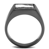 TK3005 - IP Light Black  (IP Gun) Stainless Steel Ring with Semi-Precious Zebra Jasper in Gray - Alamode