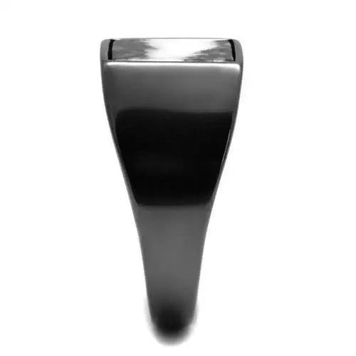 TK3005 - IP Light Black (IP Gun) Stainless Steel Ring with Semi-Precious Zebra Jasper in Gray - Alamode - Flyclothing LLC