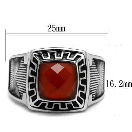 TK3007 - High polished (no plating) Stainless Steel Ring with Semi-Precious Agate in Siam - Alamode - Flyclothing LLC