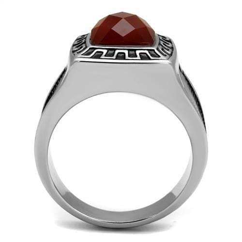 TK3007 - High polished (no plating) Stainless Steel Ring with Semi-Precious Agate in Siam - Alamode - Flyclothing LLC