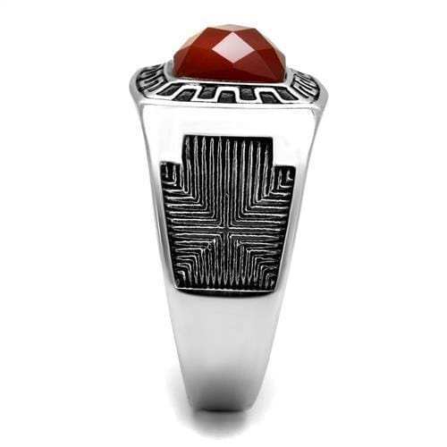 TK3007 - High polished (no plating) Stainless Steel Ring with Semi-Precious Agate in Siam - Alamode - Flyclothing LLC