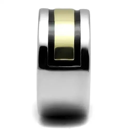TK3008 - Two-Tone IP Gold (Ion Plating) Stainless Steel Ring with Epoxy in Jet - Alamode - Flyclothing LLC