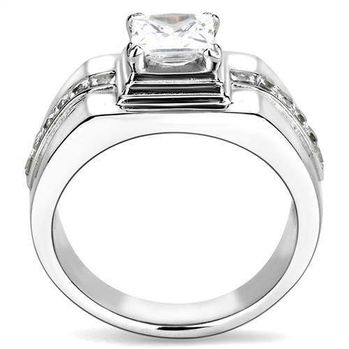 TK3011 - High polished (no plating) Stainless Steel Ring with AAA Grade CZ in Clear - Alamode - Flyclothing LLC