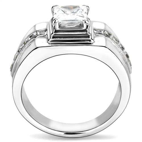 TK3011 - High polished (no plating) Stainless Steel Ring with AAA Grade CZ in Clear - Alamode - Flyclothing LLC