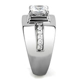 TK3011 - High polished (no plating) Stainless Steel Ring with AAA Grade CZ  in Clear - Alamode