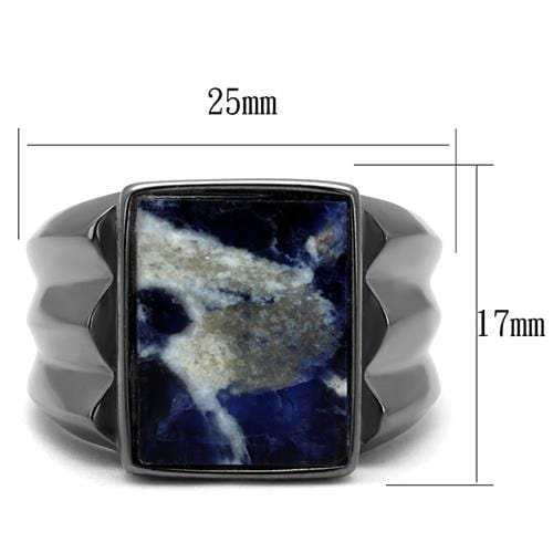 TK3012 - IP Light Black (IP Gun) Stainless Steel Ring with Semi-Precious Sodalite in Capri Blue - Alamode - Flyclothing LLC