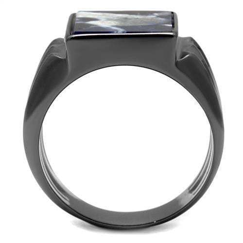 TK3012 - IP Light Black (IP Gun) Stainless Steel Ring with Semi-Precious Sodalite in Capri Blue - Alamode - Flyclothing LLC