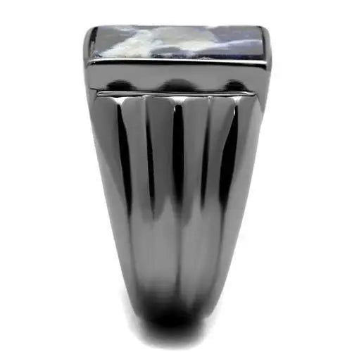 TK3012 - IP Light Black (IP Gun) Stainless Steel Ring with Semi-Precious Sodalite in Capri Blue - Alamode - Flyclothing LLC