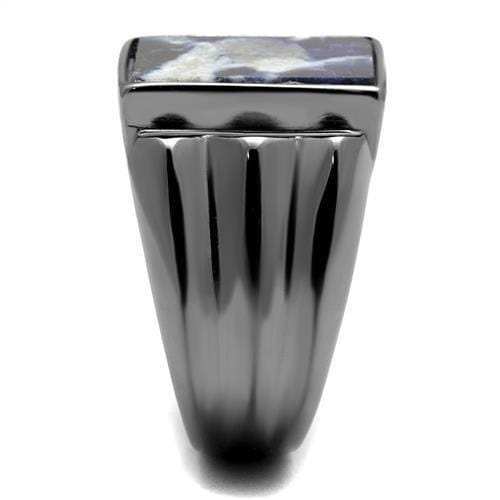 TK3012 - IP Light Black (IP Gun) Stainless Steel Ring with Semi-Precious Sodalite in Capri Blue - Alamode - Flyclothing LLC