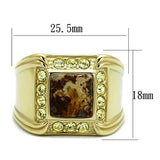 TK3013 - IP Gold(Ion Plating) Stainless Steel Ring with Semi-Precious Oligoclase in Smoked Quartz - Alamode
