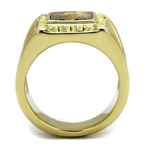 TK3013 - IP Gold(Ion Plating) Stainless Steel Ring with Semi-Precious Oligoclase in Smoked Quartz - Alamode - Flyclothing LLC