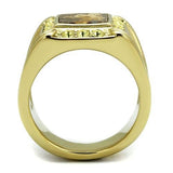 TK3013 - IP Gold(Ion Plating) Stainless Steel Ring with Semi-Precious Oligoclase in Smoked Quartz - Alamode