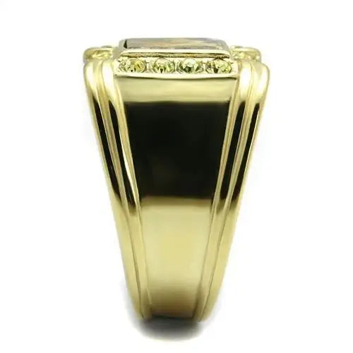 TK3013 - IP Gold(Ion Plating) Stainless Steel Ring with Semi-Precious Oligoclase in Smoked Quartz - Alamode - Flyclothing LLC