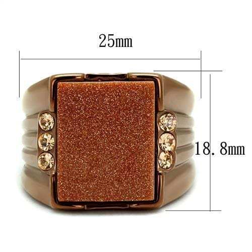 TK3015 - IP Coffee light Stainless Steel Ring with Semi-Precious Gold Sand Stone in Siam - Alamode - Flyclothing LLC