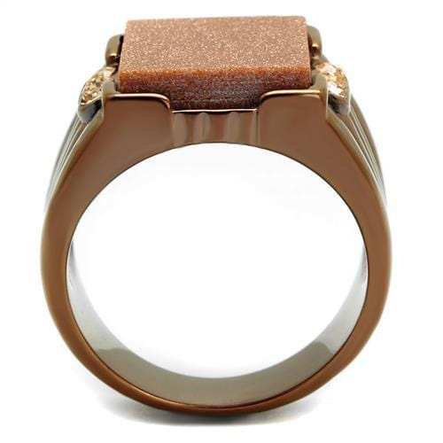 TK3015 - IP Coffee light Stainless Steel Ring with Semi-Precious Gold Sand Stone in Siam - Alamode - Flyclothing LLC