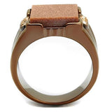 TK3015 - IP Coffee light Stainless Steel Ring with Semi-Precious Gold Sand Stone in Siam - Alamode