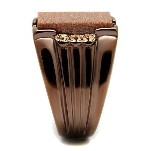 TK3015 - IP Coffee light Stainless Steel Ring with Semi-Precious Gold Sand Stone in Siam - Alamode - Flyclothing LLC