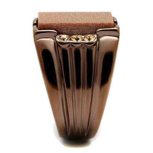 TK3015 - IP Coffee light Stainless Steel Ring with Semi-Precious Gold Sand Stone in Siam - Alamode - Flyclothing LLC