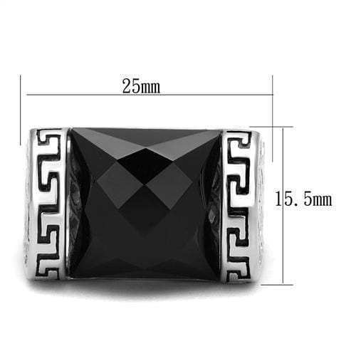 TK3016 - High polished (no plating) Stainless Steel Ring with Synthetic Onyx in Jet - Alamode - Flyclothing LLC