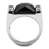 TK3016 - High polished (no plating) Stainless Steel Ring with Synthetic Onyx in Jet - Alamode