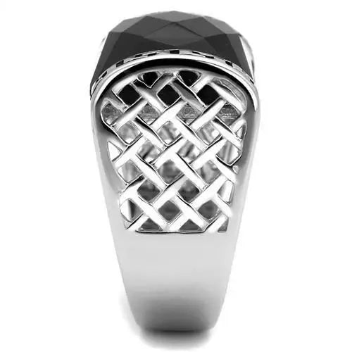 TK3016 - High polished (no plating) Stainless Steel Ring with Synthetic Onyx in Jet - Alamode - Flyclothing LLC