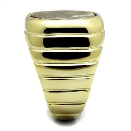 TK3017 - IP Gold(Ion Plating) Stainless Steel Ring with Semi-Precious Oligoclase in Smoked Quartz - Alamode - Flyclothing LLC