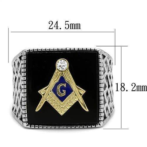 TK3018 - Two-Tone IP Gold (Ion Plating) Stainless Steel Ring with Semi-Precious Agate in Jet - Alamode - Flyclothing LLC