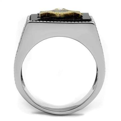 TK3018 - Two-Tone IP Gold (Ion Plating) Stainless Steel Ring with Semi-Precious Agate in Jet - Alamode - Flyclothing LLC