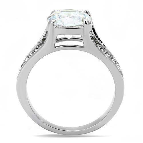 TK3020 - High polished (no plating) Stainless Steel Ring with AAA Grade CZ in Clear - Alamode - Flyclothing LLC