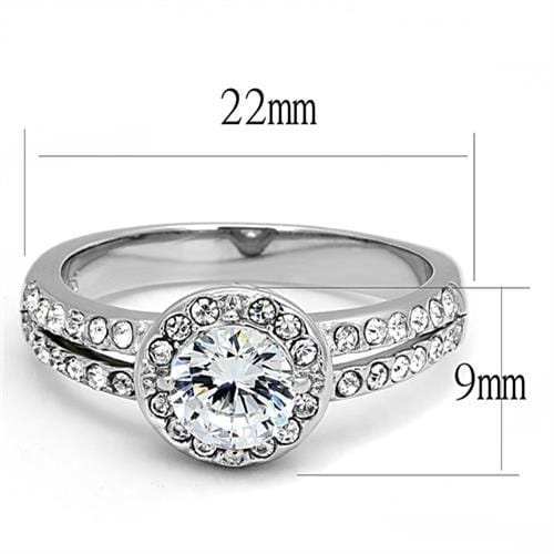 TK3021 - High polished (no plating) Stainless Steel Ring with AAA Grade CZ in Clear - Alamode - Flyclothing LLC
