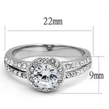 TK3021 - High polished (no plating) Stainless Steel Ring with AAA Grade CZ  in Clear - Alamode
