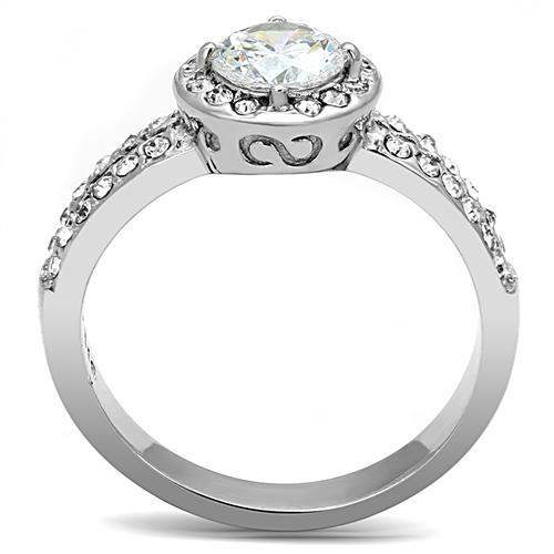 TK3021 - High polished (no plating) Stainless Steel Ring with AAA Grade CZ in Clear - Alamode - Flyclothing LLC