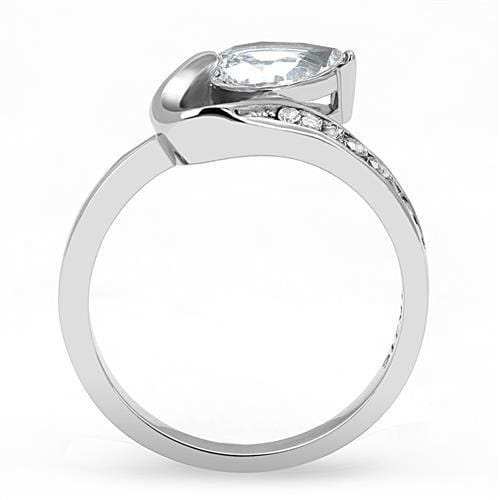 TK3022 - High polished (no plating) Stainless Steel Ring with AAA Grade CZ in Clear - Alamode - Flyclothing LLC