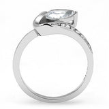 TK3022 - High polished (no plating) Stainless Steel Ring with AAA Grade CZ  in Clear - Alamode