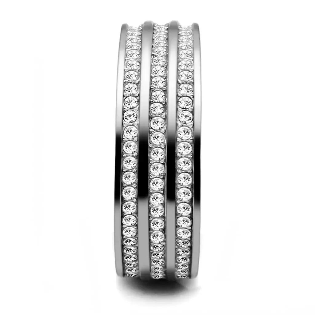 TK3028 - High polished (no plating) Stainless Steel Ring with Top Grade Crystal in Clear - Alamode - Flyclothing LLC