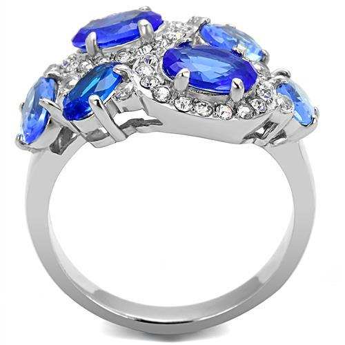TK3030 - High polished (no plating) Stainless Steel Ring with Synthetic Synthetic Glass in Sapphire - Alamode - Flyclothing LLC