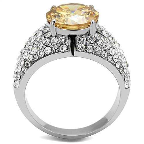 TK3031 - High polished (no plating) Stainless Steel Ring with AAA Grade CZ in Champagne - Alamode - Flyclothing LLC
