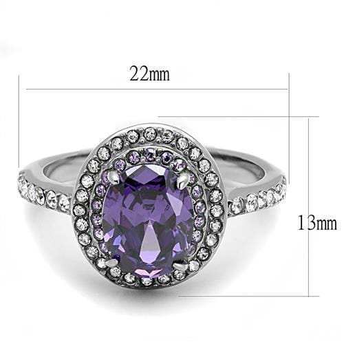 TK3032 - High polished (no plating) Stainless Steel Ring with AAA Grade CZ in Amethyst - Alamode - Flyclothing LLC