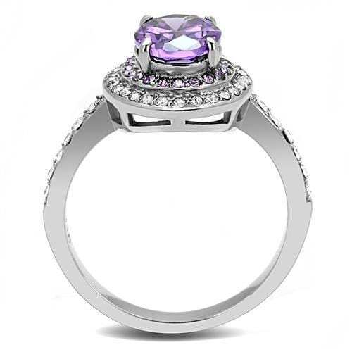 TK3032 - High polished (no plating) Stainless Steel Ring with AAA Grade CZ in Amethyst - Alamode - Flyclothing LLC